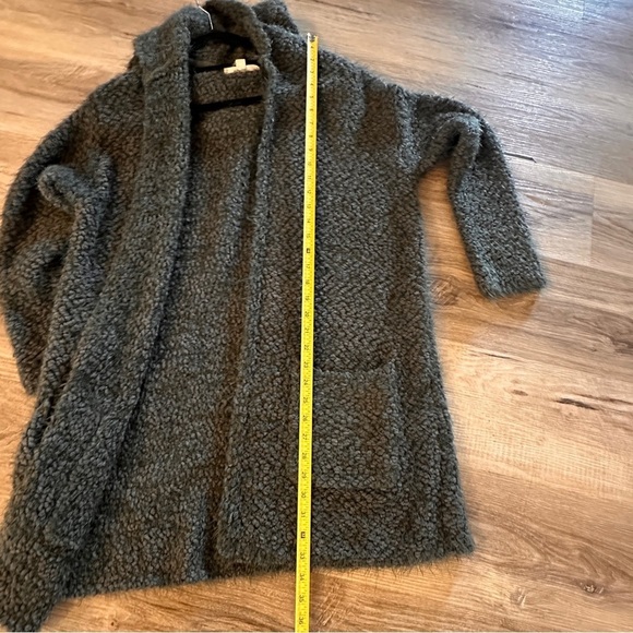 Lovestitch Green Hooded Sherpa Cardigan Open Front Pockets M/L Cozy Warm Layer - Picture 6 of 8